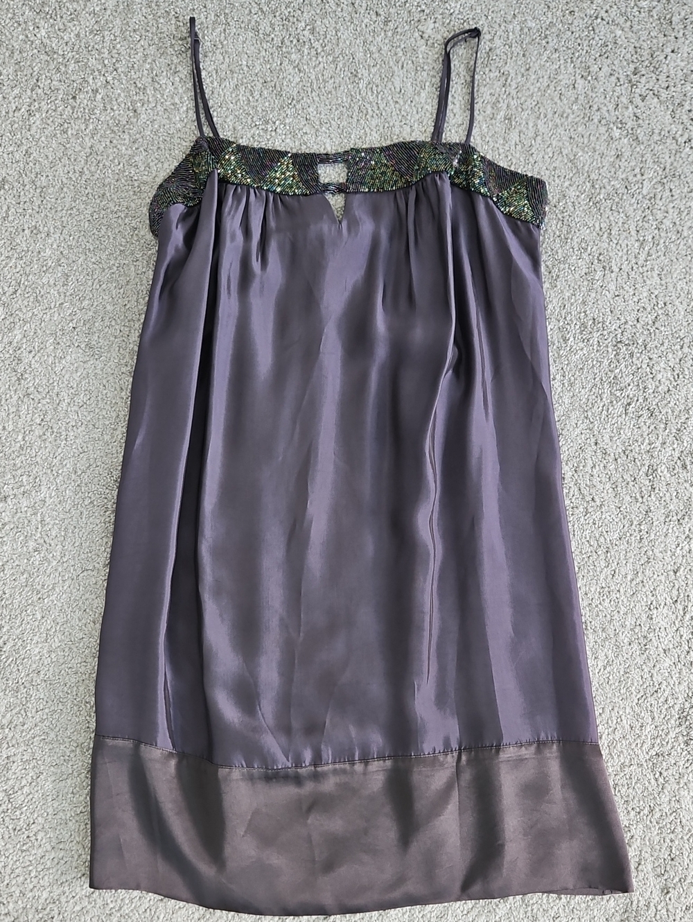 VintagBCBG Max Azria spaghetti straps beaded satin mini dress